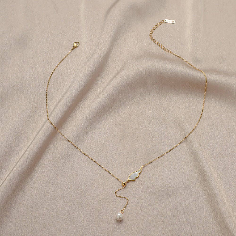 The Angelic Pearl Stainless Steel Angel Wing Pearl Necklace view 2