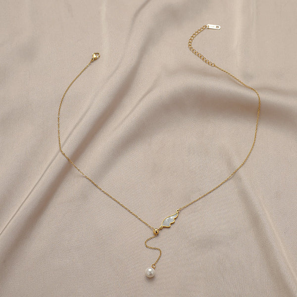 The Angelic Pearl Stainless Steel Angel Wing Pearl Necklace view 2