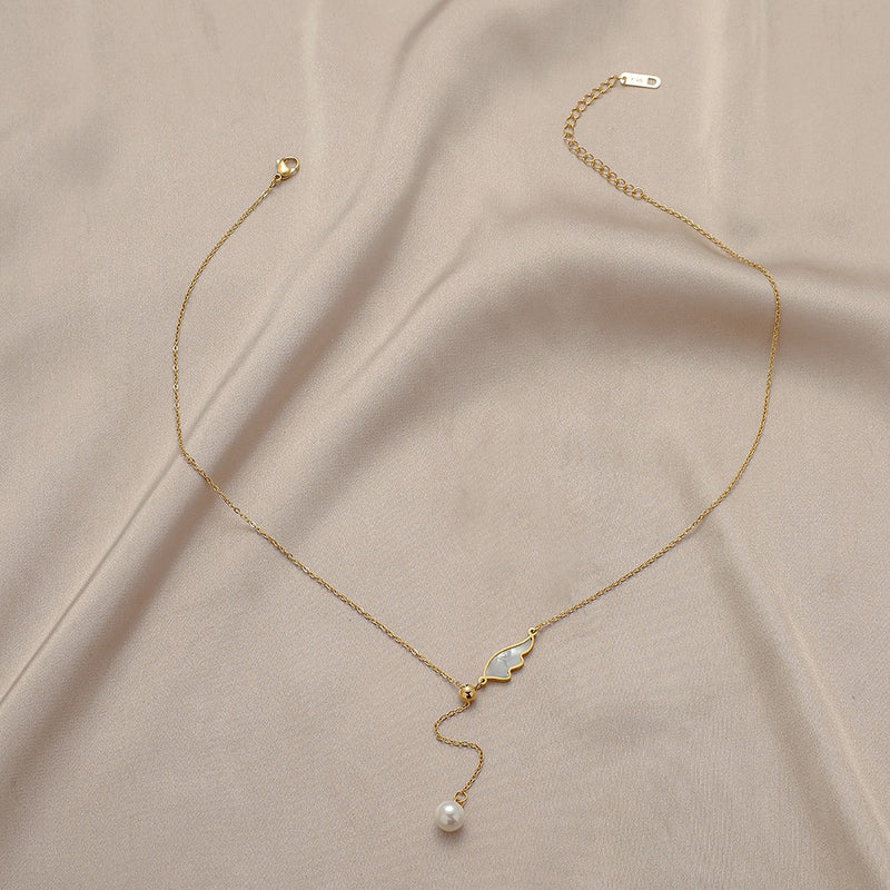 The Angelic Pearl Stainless Steel Angel Wing Pearl Necklace view 2