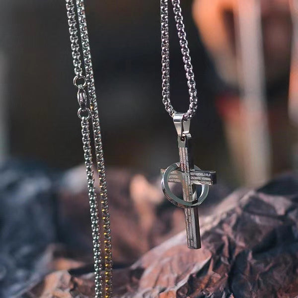 The Sacred Ring Cross Stainless Steel Cross Ring Necklace view 2