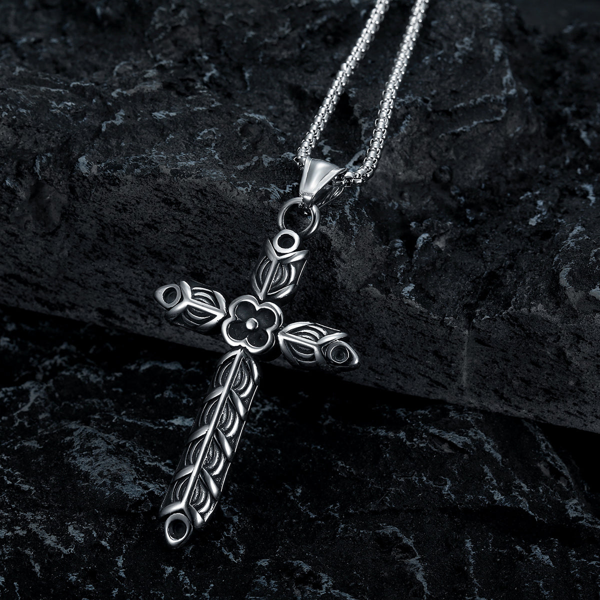 The Floral Cross Stainless Steel Floral Cross Necklace view 7