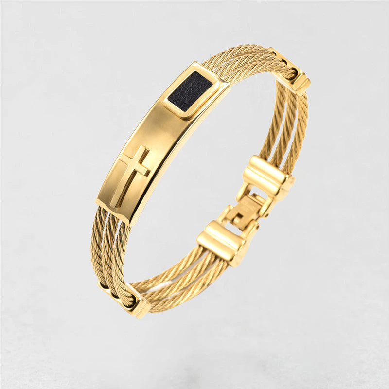 The Gilded Strands Men's Gold Tone Cross Bracelet view 7