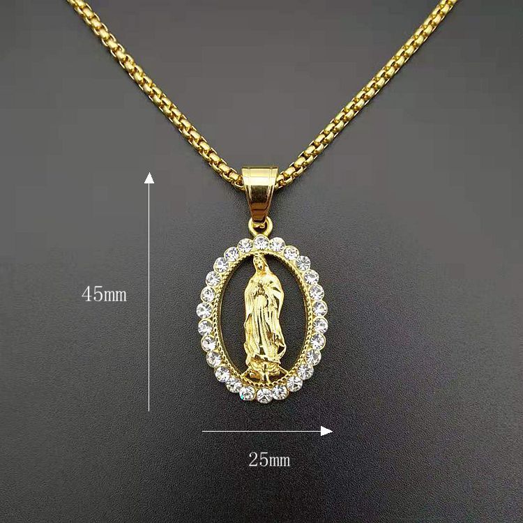 The Marian Radiance Stainless Steel Virgin Mary Pendant Necklace view 4