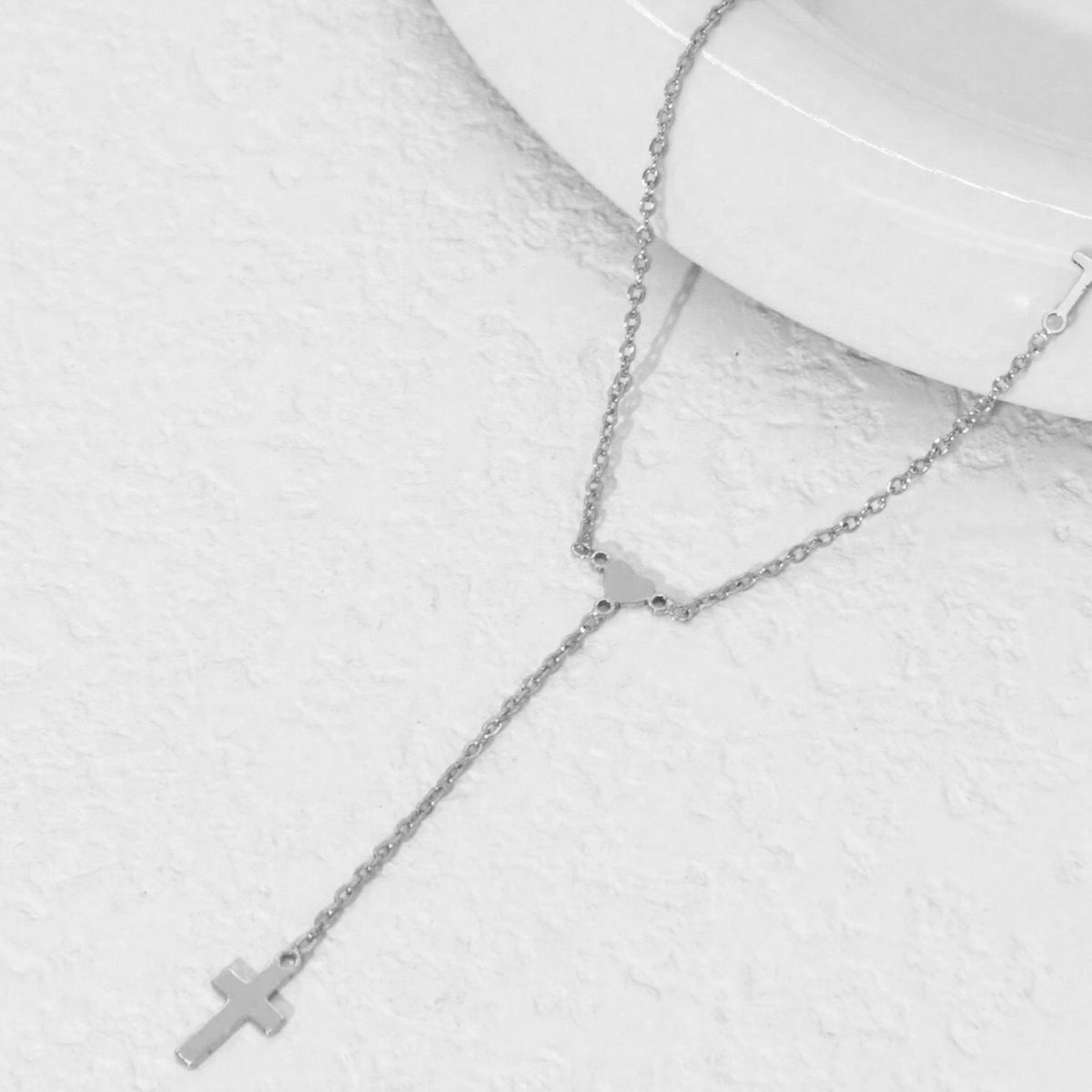 The Graceful Y Stainless Steel Heart Cross Y Necklace view 2
