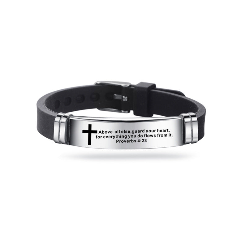 The Scripted Band Stainless Steel Silicone Cross Bracelet view 9