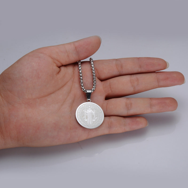 The Benedictine Medal Stainless Steel Saint Benedict Necklace view 2