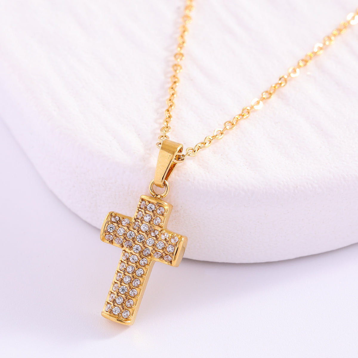 The Gilded Path Stainless Steel Zircon Cross Necklace view 3