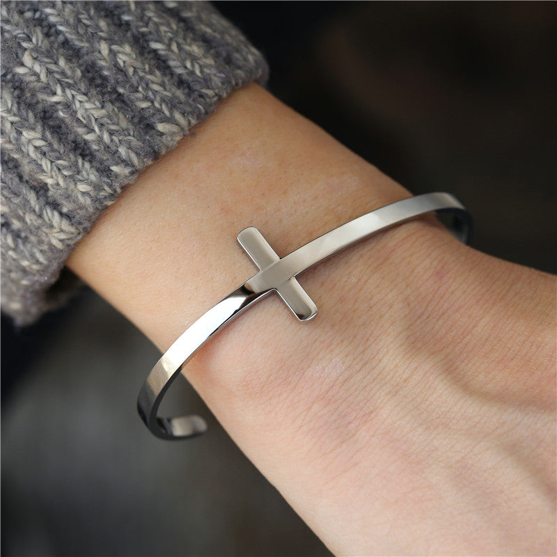 The Gentle Cross Stainless Steel Cross Cuff Bracelet view 5