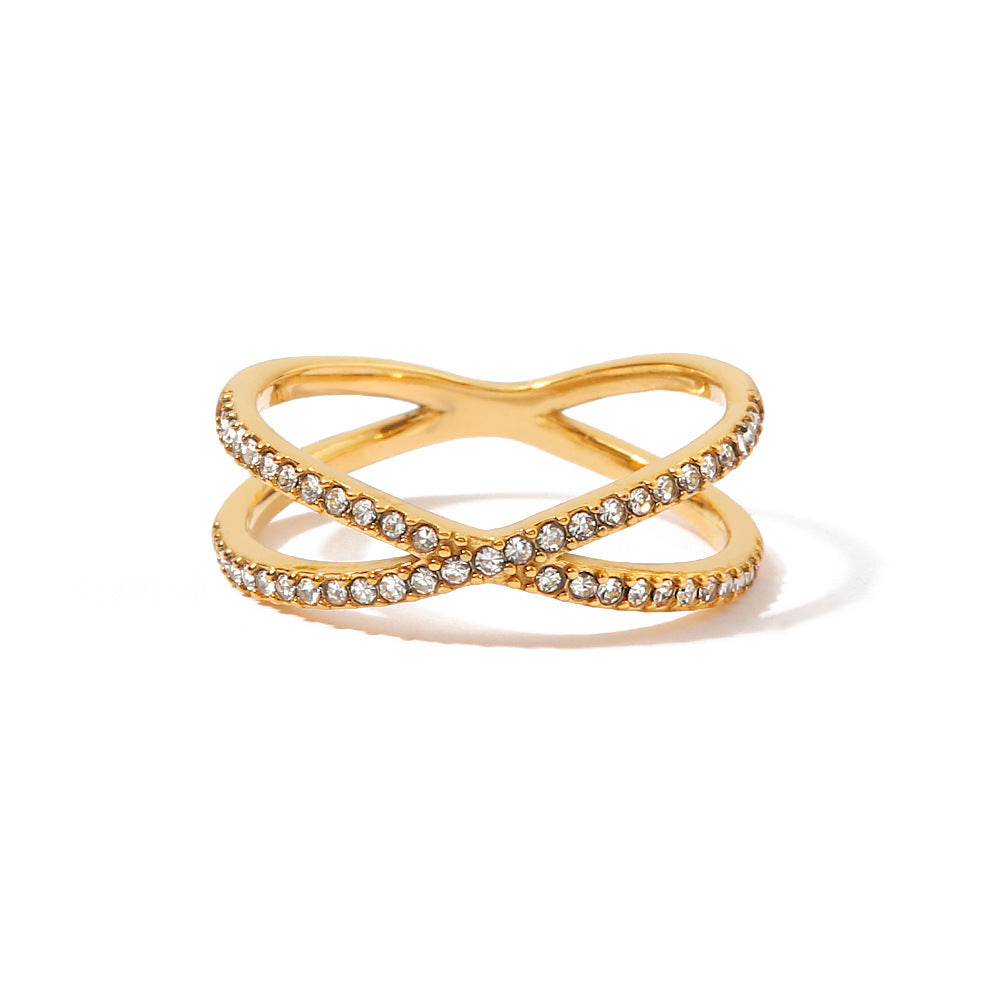 The Intertwined Light Stainless Steel Crystal Criss-Cross Ring view 4