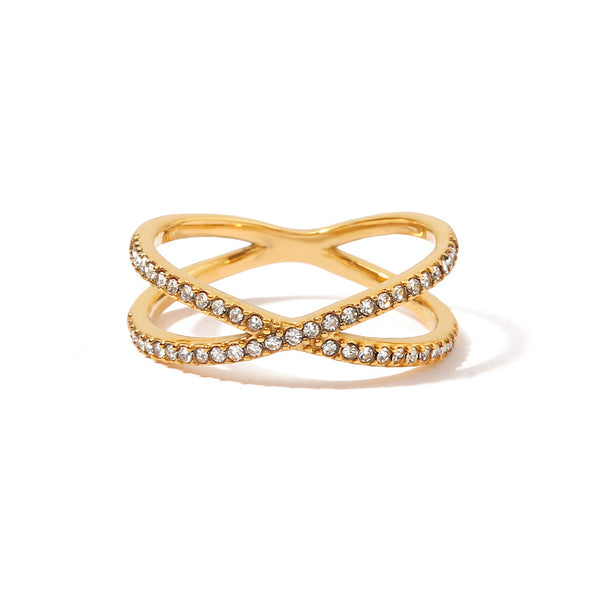 The Intertwined Light Stainless Steel Crystal Criss-Cross Ring view 4 [orig]