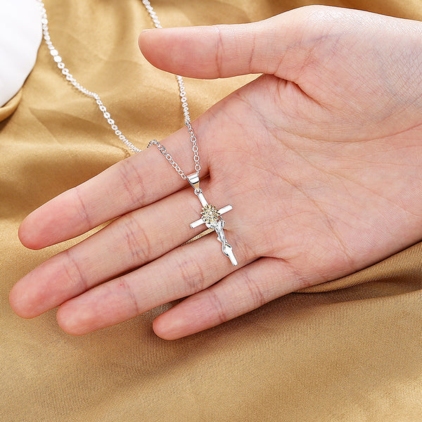 The Blooming Grace - Gold & Silver Sunflower Cross Necklace