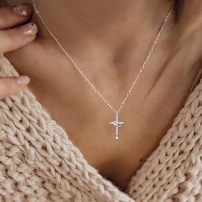 The Crowned Cross Stainless Steel Cross Necklace with Gems view 7
