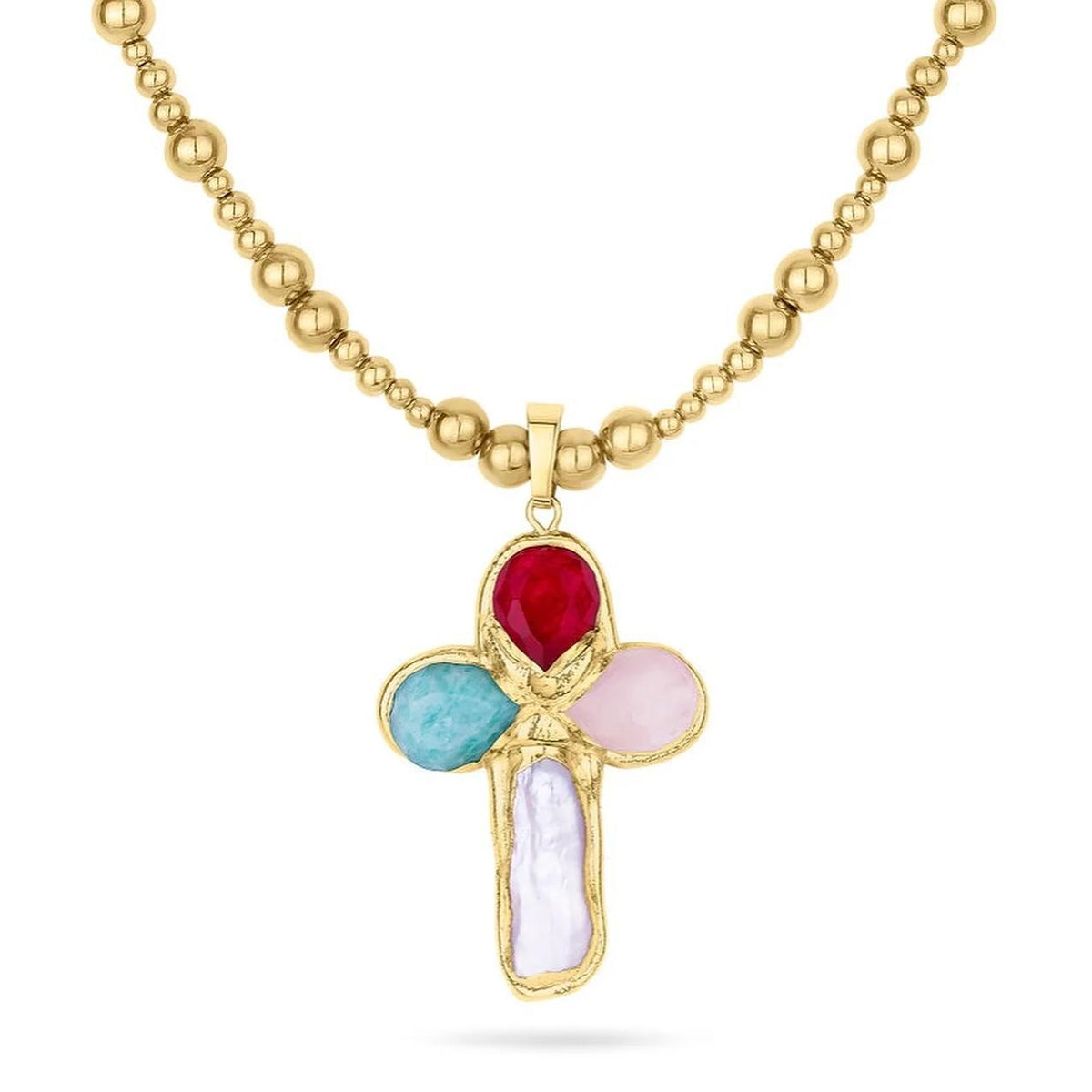 The Gilded Journey Cross Stainless Steel Mixed Gem Cross Necklace view 7