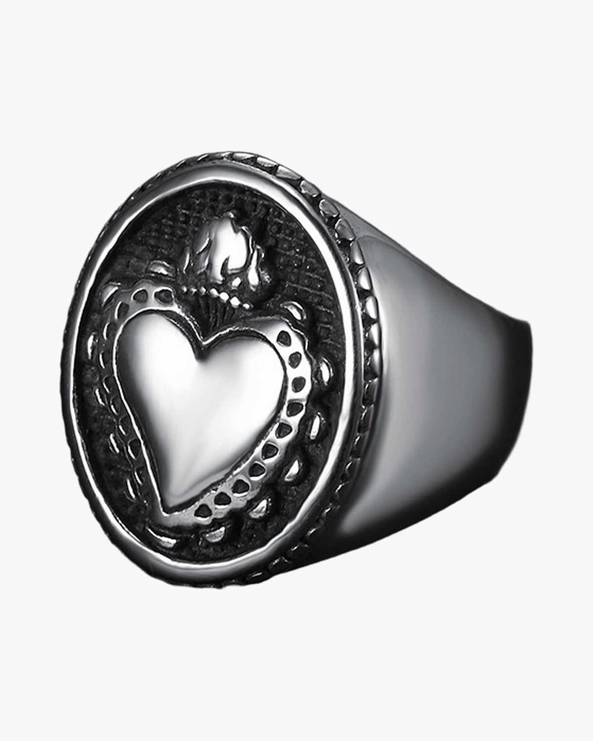 The Sacred Heart Signet, Flaming Heart / Silver / US 7
