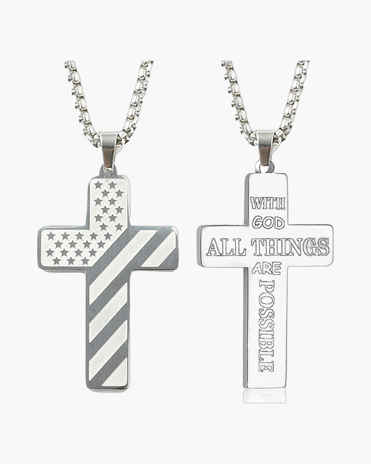 The Patriotic Scripture Cross, With God All Things / Silver