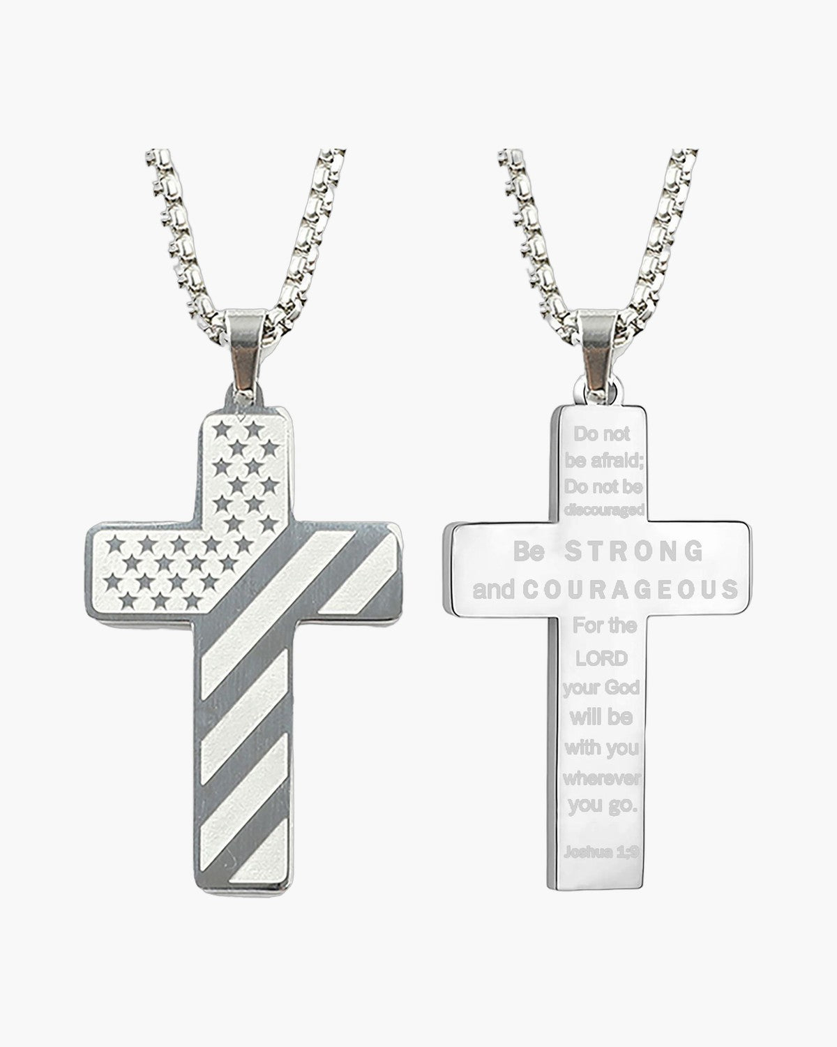 The Patriotic Scripture Cross, Joshua 1:9 / Silver