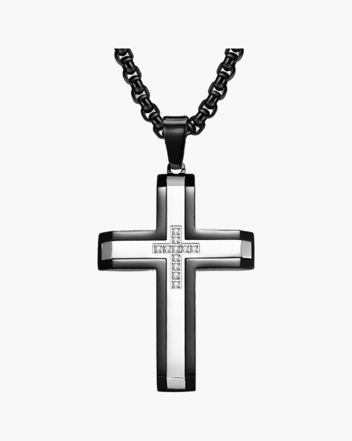 The Modern Cross, Crystal Inlay / Black / Silver