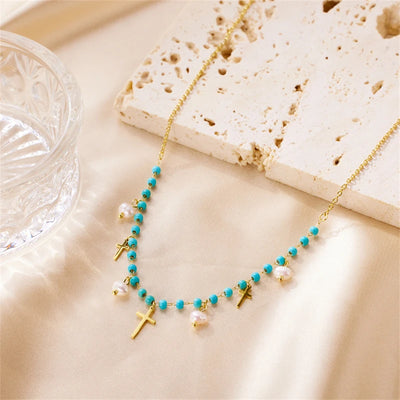 Turquoise Pearl Dainty Cross
