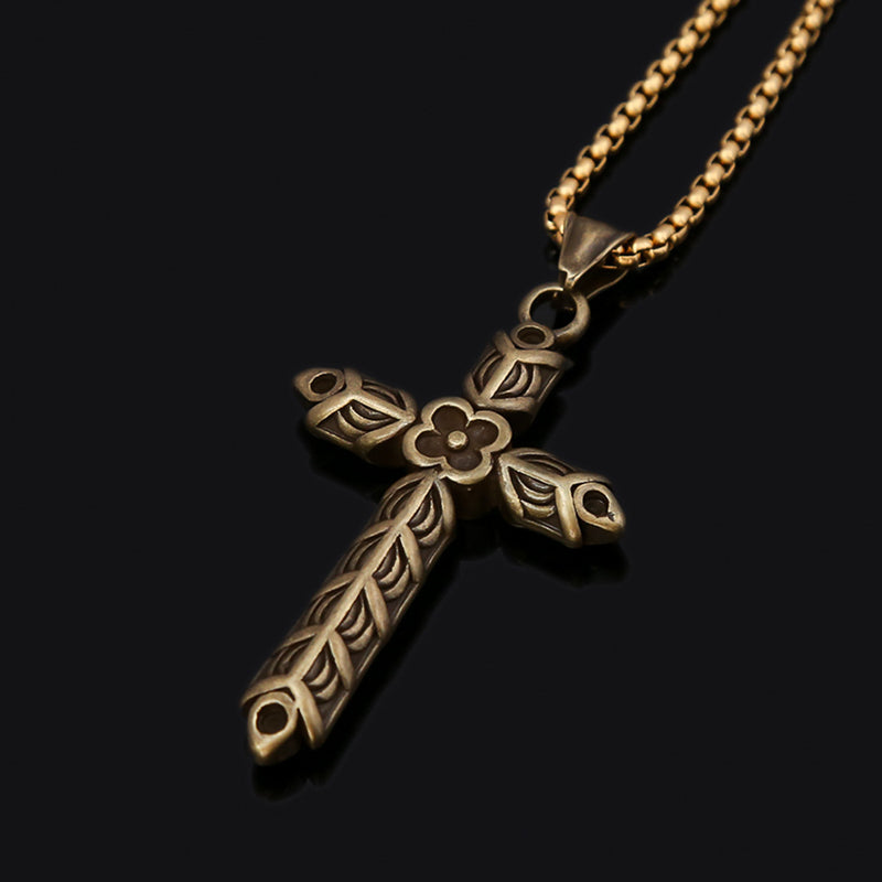 The Floral Cross Stainless Steel Floral Cross Necklace view 3