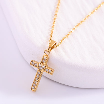 The Gilded Path Stainless Steel Zircon Cross Necklace view 2