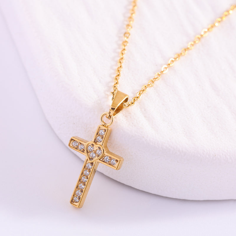 The Gilded Path Stainless Steel Zircon Cross Necklace view 2
