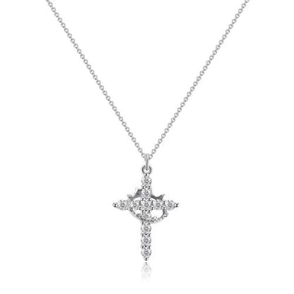 The Crowned Cross Stainless Steel Cross Necklace with Gems view 6