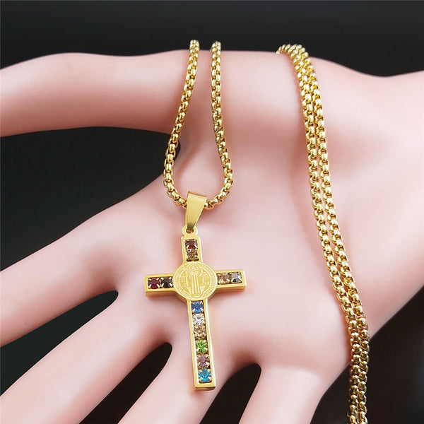 The Benedictine Radiance Stainless Steel St Benedict Cross Necklace view 2
