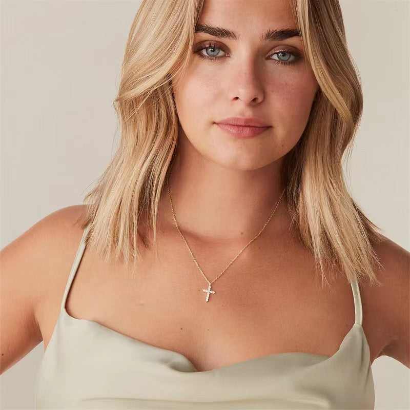 The Luminous Cross 925 sterling silver pave cross necklace view 2