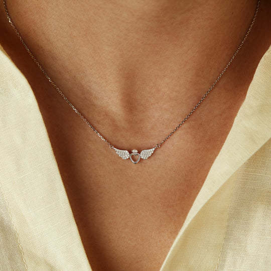 The Angelic Heart 925 sterling silver angel wing heart necklace