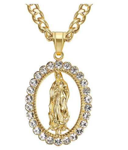 The Marian Radiance Stainless Steel Virgin Mary Pendant Necklace view 2