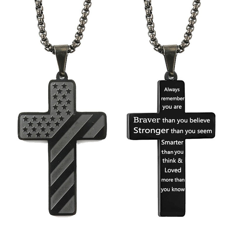 The Patriotic Scripture Cross Stainless Steel Cross Flag Necklace view 8