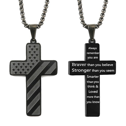 The Patriotic Scripture Cross Stainless Steel Cross Flag Necklace view 8