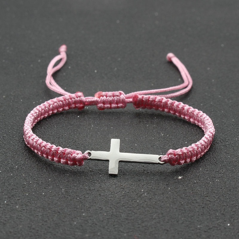 The Woven Devotion Stainless Steel Cross Cord Bracelet view 18