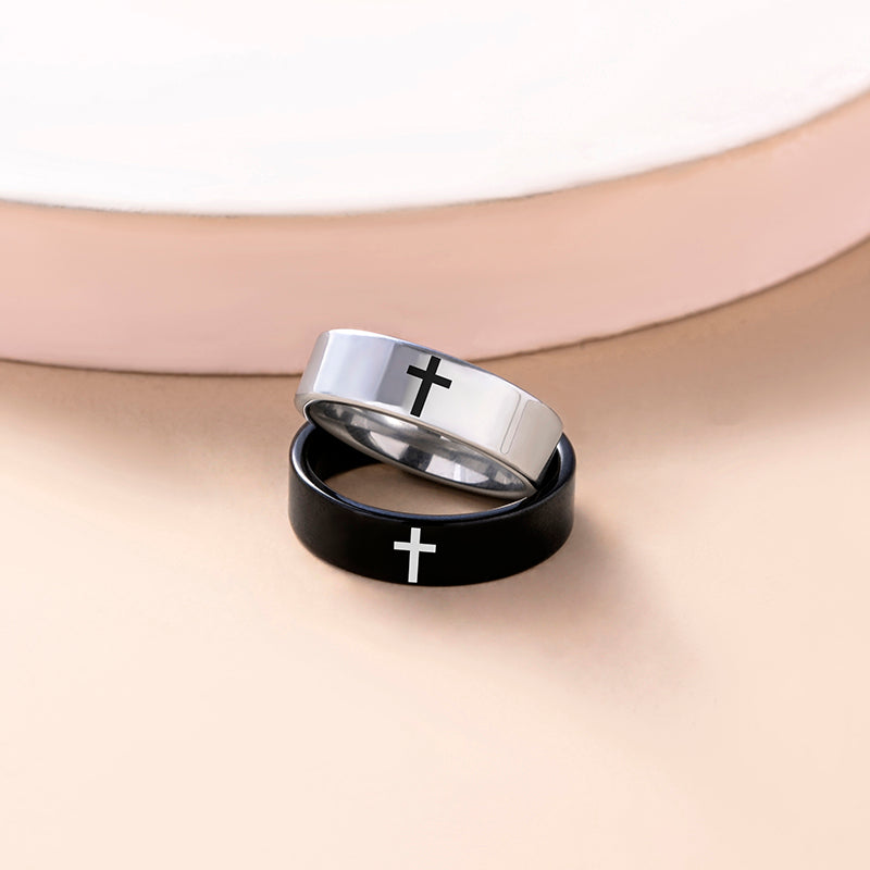 The Steadfast Bond Stainless Steel Cross Couple Rings view 5