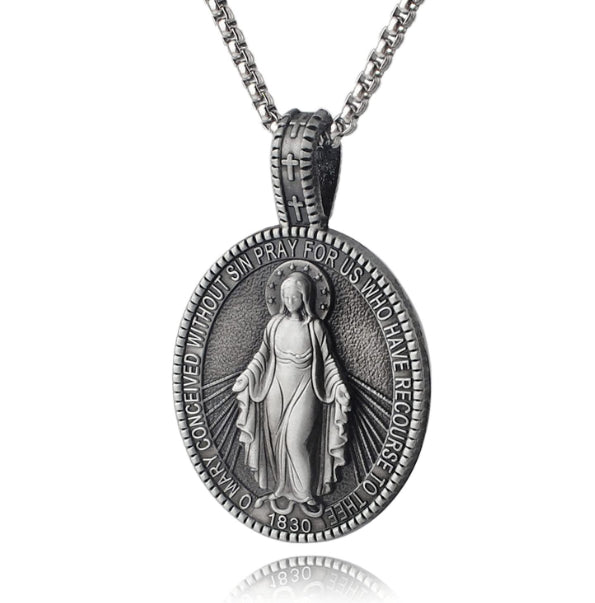 The Miraculous Emblem Stainless Steel Virgin Mary Necklace view 3