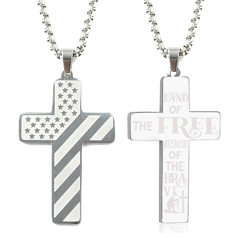 The Patriotic Scripture Cross Stainless Steel Cross Flag Necklace view 4
