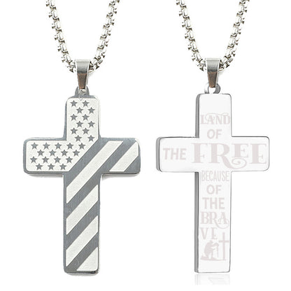 The Patriotic Scripture Cross Stainless Steel Cross Flag Necklace view 4