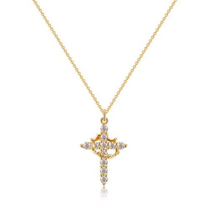 The Crowned Cross Stainless Steel Cross Necklace with Gems view 2
