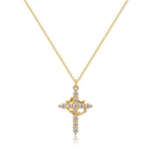 The Crowned Cross Stainless Steel Cross Necklace with Gems view 2