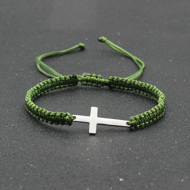 The Woven Devotion Stainless Steel Cross Cord Bracelet view 5