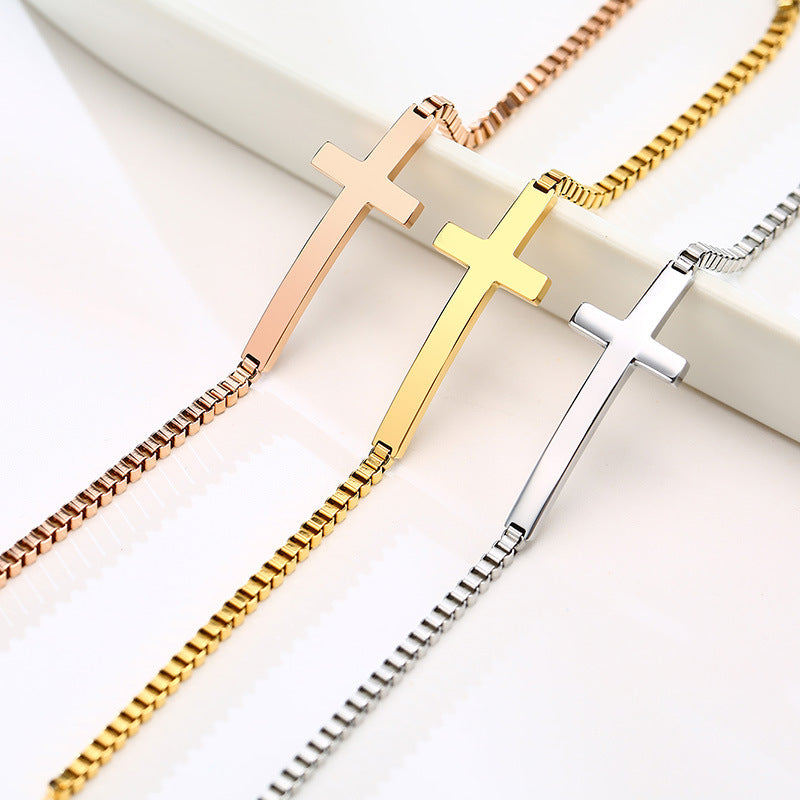 The Subtle Journey Stainless Steel Sideways Cross Bracelet view 3