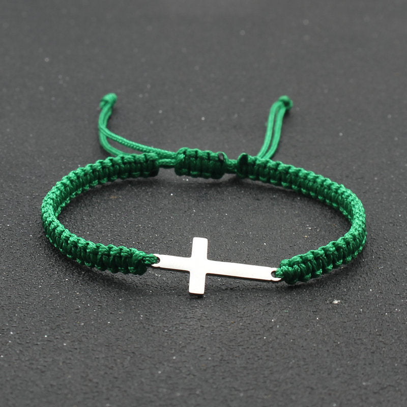 The Woven Devotion Stainless Steel Cross Cord Bracelet view 11