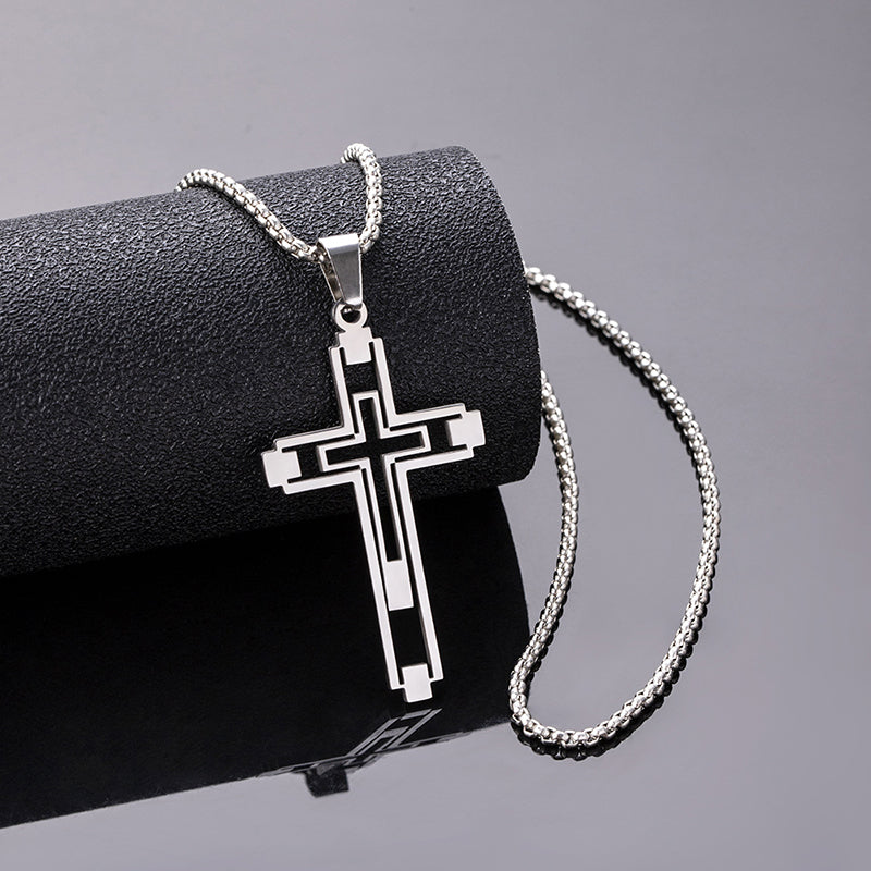 The Modern Devotion Stainless Steel Hollow Cross Necklace view 5