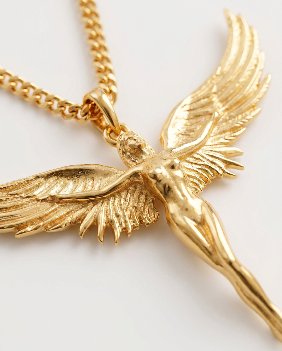 Auric Archangel Sentinel Pendant - engraved detail close-up - unisex necklace by Bennett & Cross