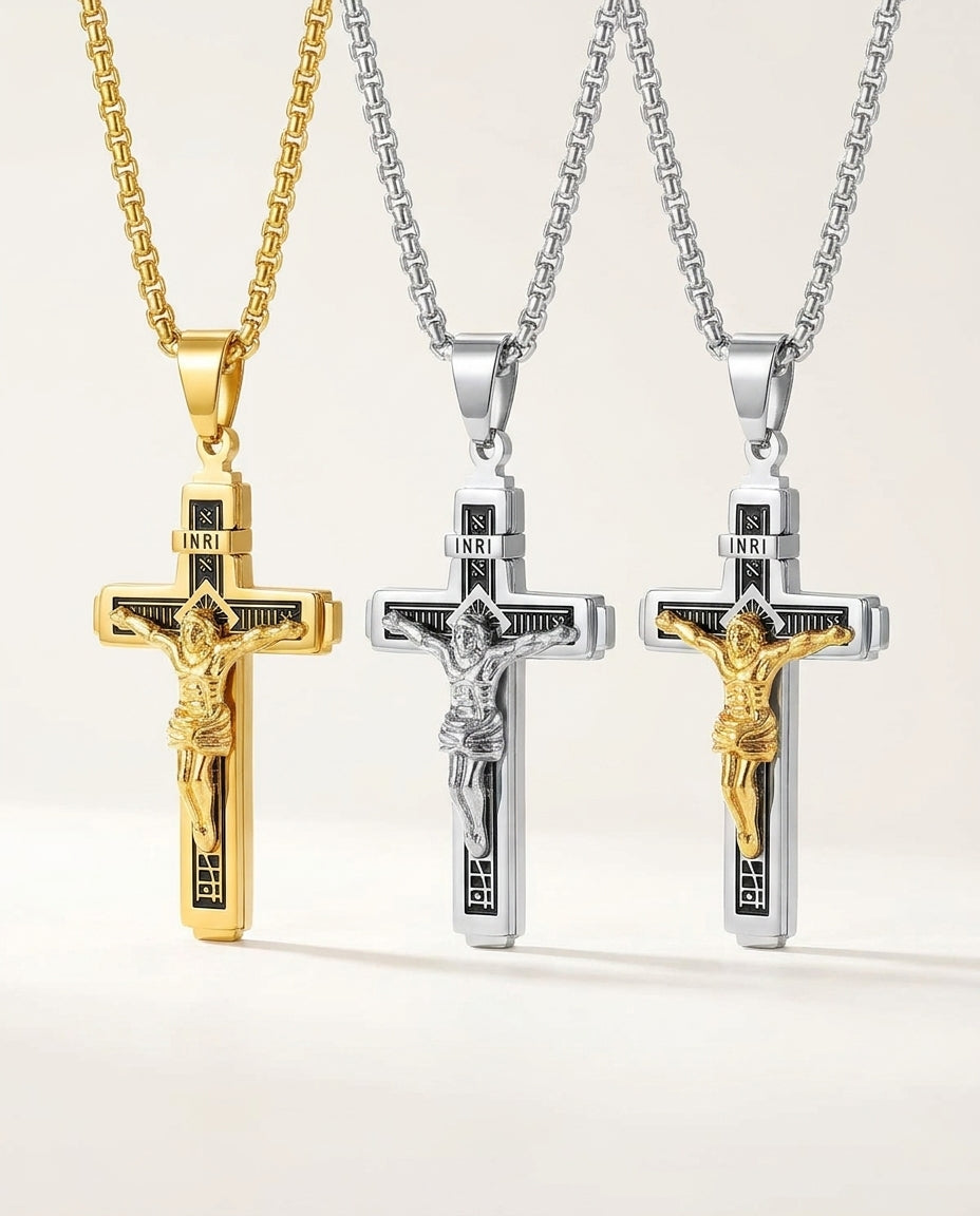 Auric Engraved Cross Medallion - colour variants - mens necklace by Bennett & Cross