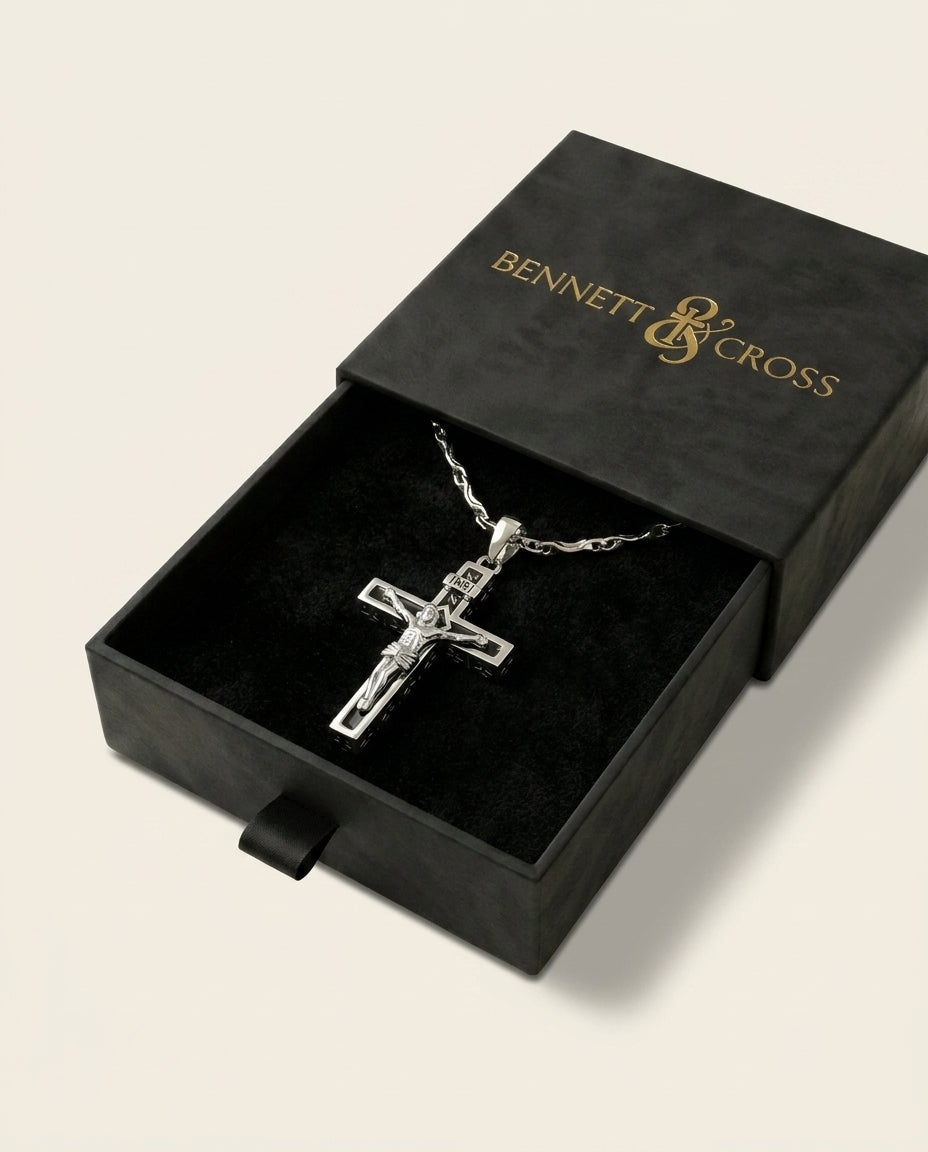 Auric Engraved Cross Medallion - gift box - mens necklace by Bennett & Cross