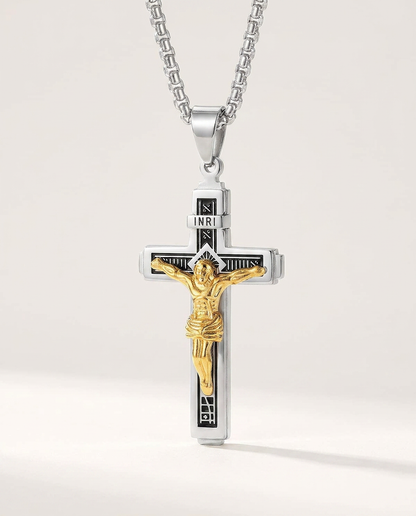 Auric Engraved Cross Medallion - silver crucifix cross pendant variant - mens necklace by Bennett & Cross