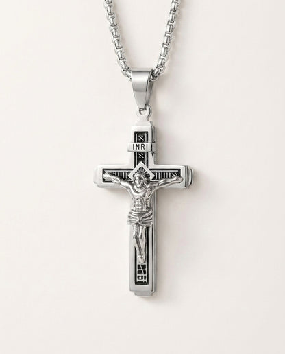 Auric Engraved Cross Medallion - silver variant - mens necklace by Bennett & Cross