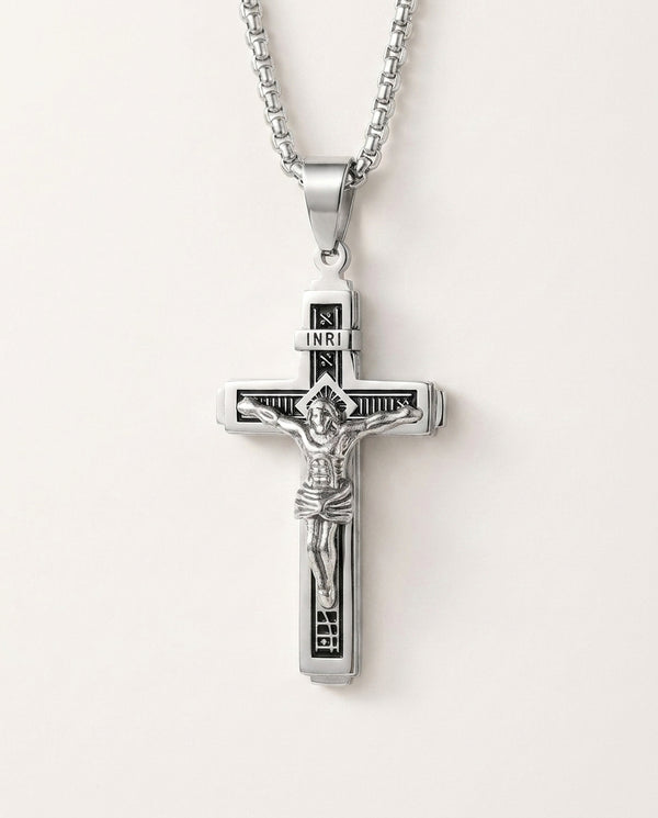 Auric Engraved Cross Medallion - silver variant - mens necklace by Bennett & Cross
