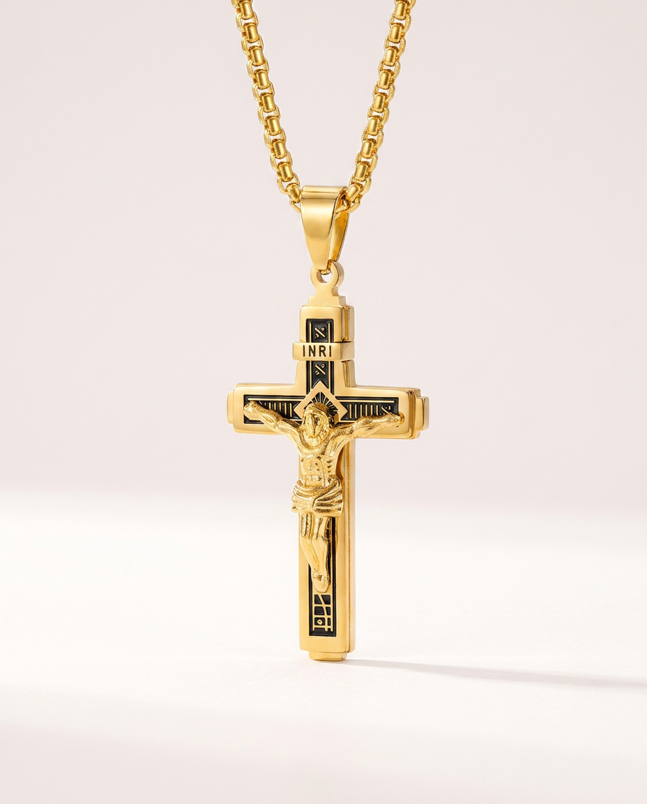 Auric Engraved Cross Medallion - studio packshot - mens necklace by Bennett & Cross